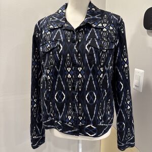 Charter Club Utility Shacket Shirt Petite Large Metal Snaps Pockets Long Sleeve